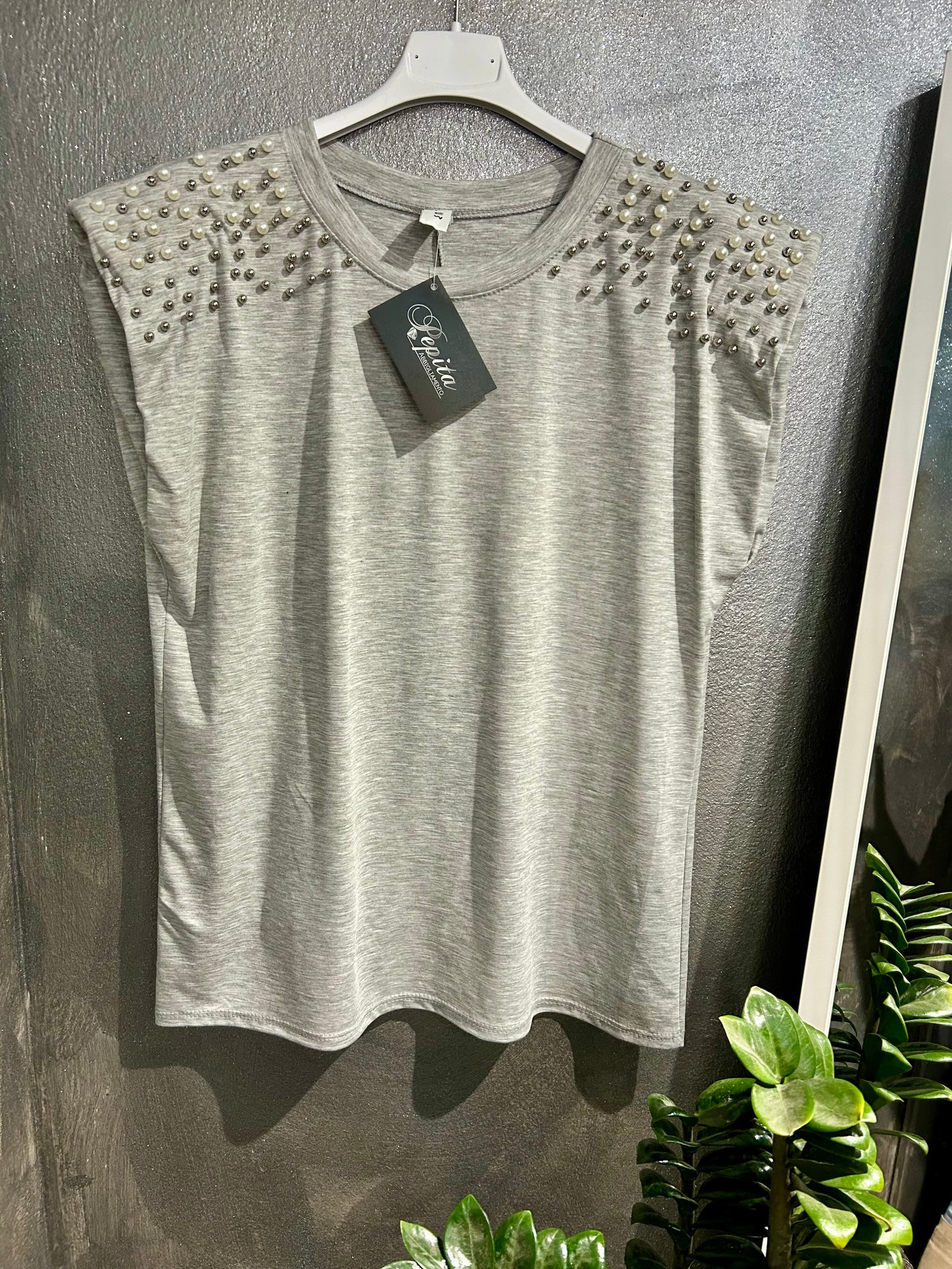 T-SHIRT PERLE DELIA GRIGIA