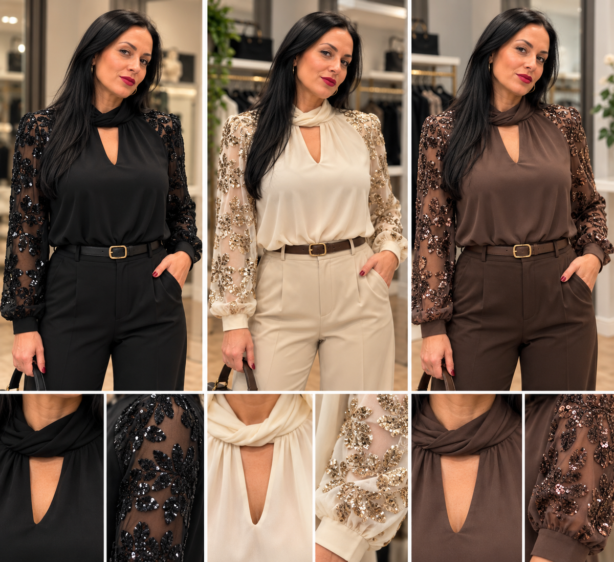 Blusa maniche Pailettes
