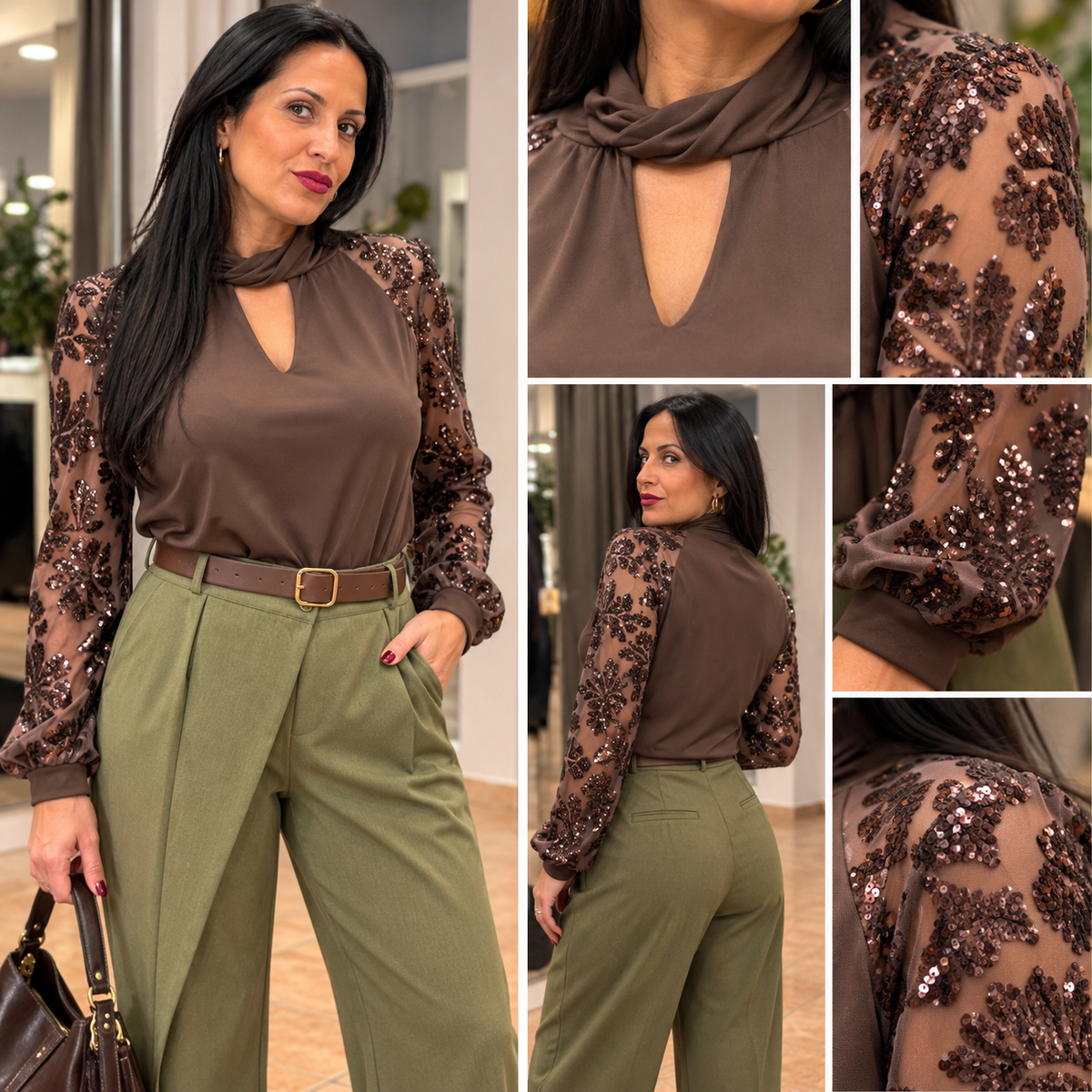 Blusa maniche Pailettes
