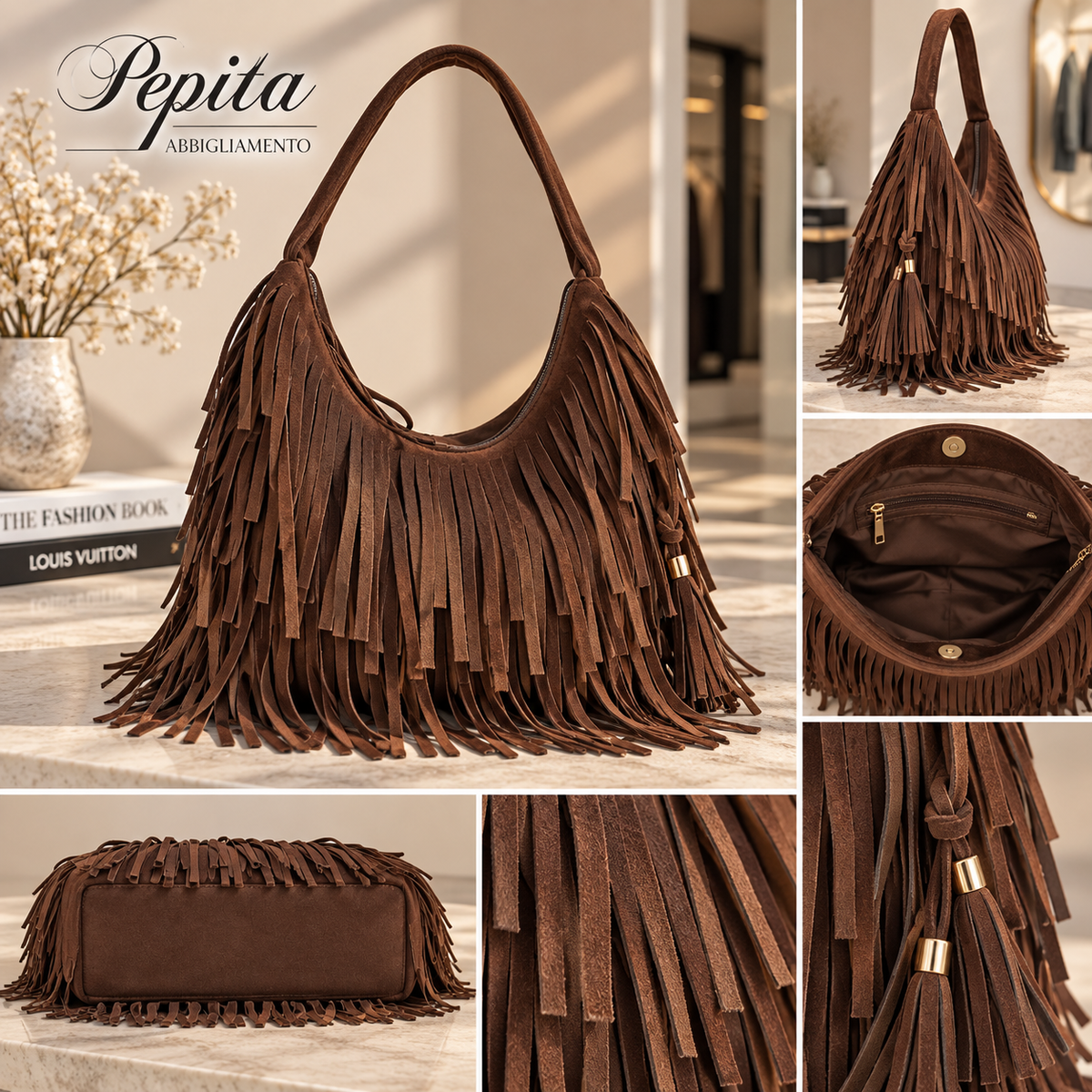 Borsa Frange Marrone